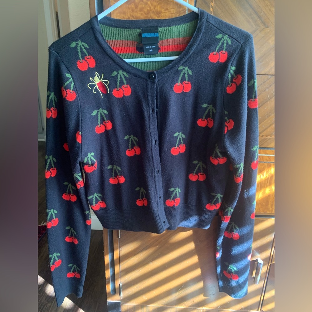 Hot Topic Riverdale Cherry Patterned Black Cardigan